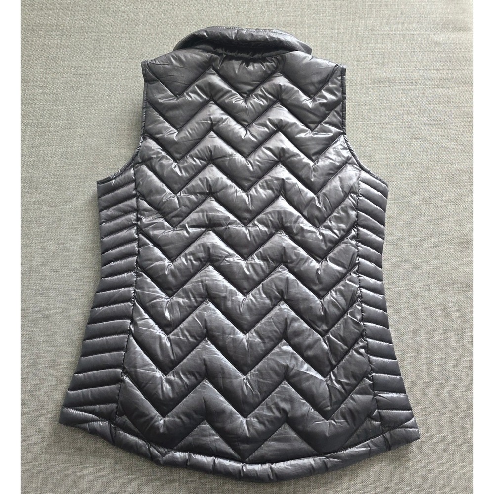 Calvin Klein Premium Down Puffer Vest Gray Metallic Chevron Quilted Small - Picture 4 of 9